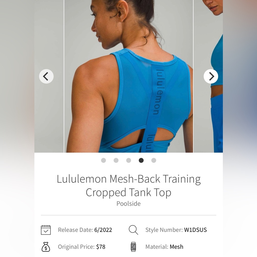 NEW Lululemon Mesh Back Training Cropped Tank Top Poolside Blue Size 4 - Picture 4 of 10